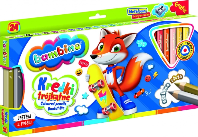 Trójkątne kredki z temperówką Bambino - 24 sztuki