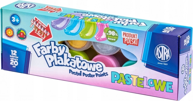 ASTRA pastelowe farby temperowe 12×20 ml (2 metaliczne odcienie)