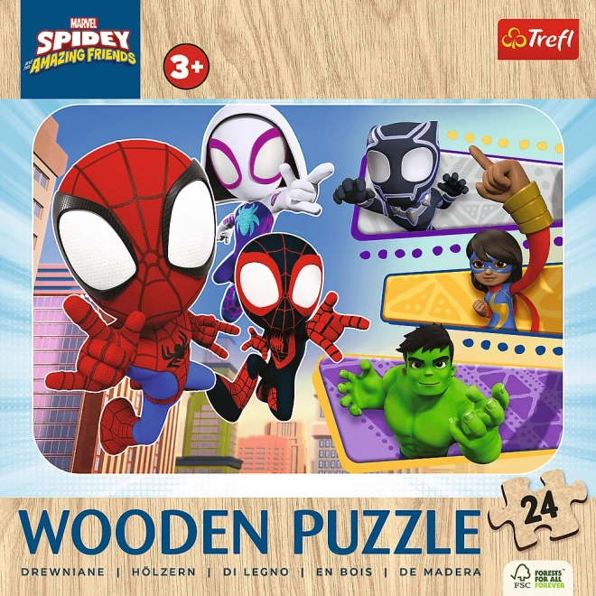 TREFL Drewniane puzzle Spidey i jego niesamowici przyjaciele 24 elementy