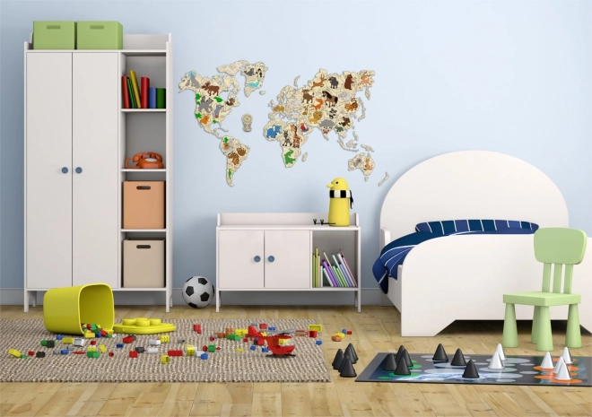 Drewniana mapa zwierząt świata 3D, rozmiar M