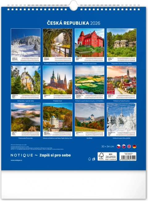 Kalendarz ścienny Republika Czeska 2026