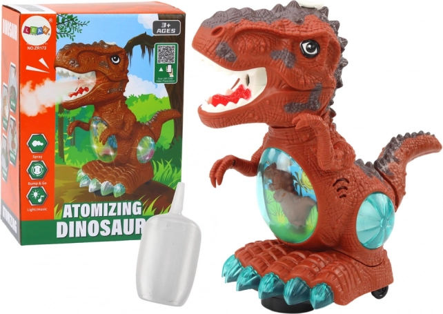 Tańczący brązowy dinozaur z czujnikiem przeszkód, efektami świetlnymi i dźwiękowymi