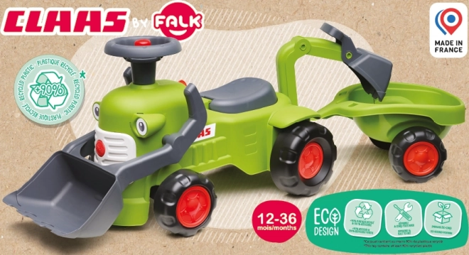Jeżdżący traktor Claas z przyczepą, ładowaczem i łyżką