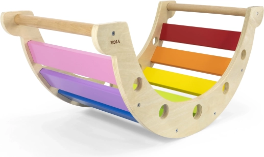 Drewniany montessori most bujakowo-huśtawkowy 2w1 Viga – tęczowy bujak