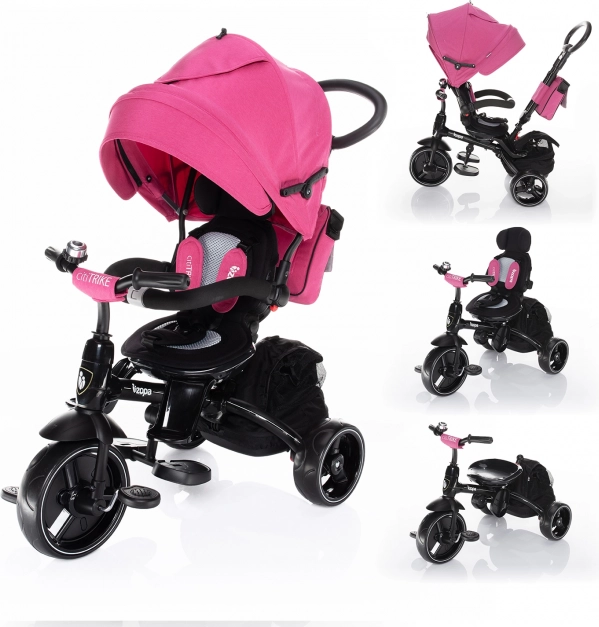 Trójkołowy rowerek Citi Trike Candy Pink z prowadzącą rączką i daszkiem
