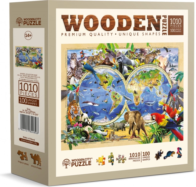 Drewniane puzzle mapa świata zwierząt 1010 elementów WOODEN CITY