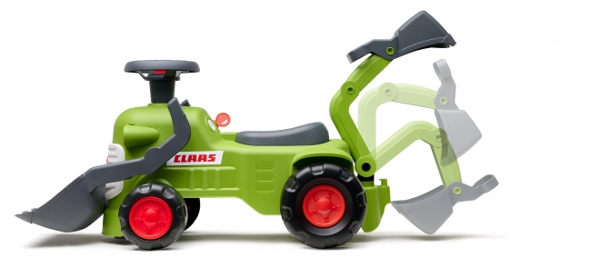 Jeżdżący traktor Claas z przyczepą, ładowaczem i łyżką