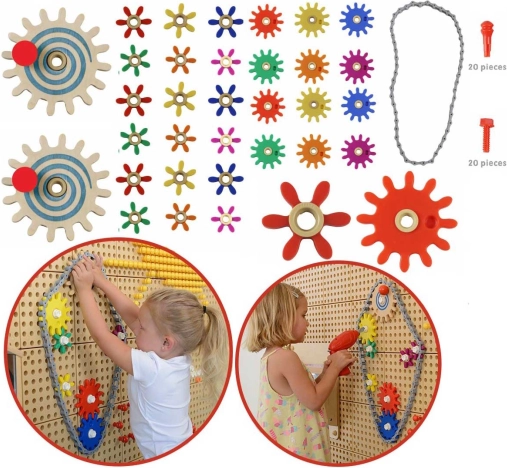 Masterkidz zestaw kół zębatych i łańcucha do tablicy STEM, 79 elementów