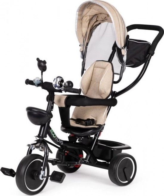 ECOTOYS Trójkołowiec z dachem i drążkiem kierowniczym beżowy