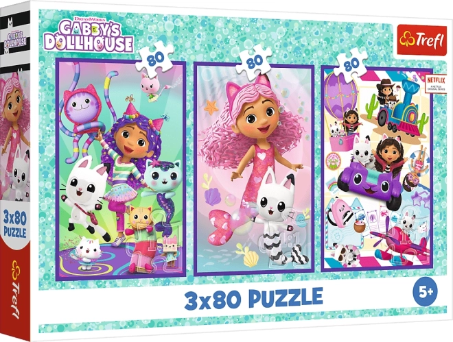 Puzzle 3×80 – kolorowe dni GABBY (Koci domek Gabi)