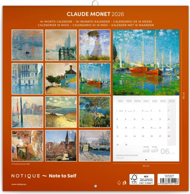 Kalendarz notatek Claude Monet 2026, 30 x 30 cm