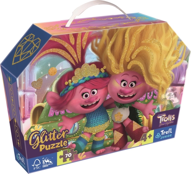 Puzzle 70 elementów Brokatowi Trolle z brokatem w walizeczce