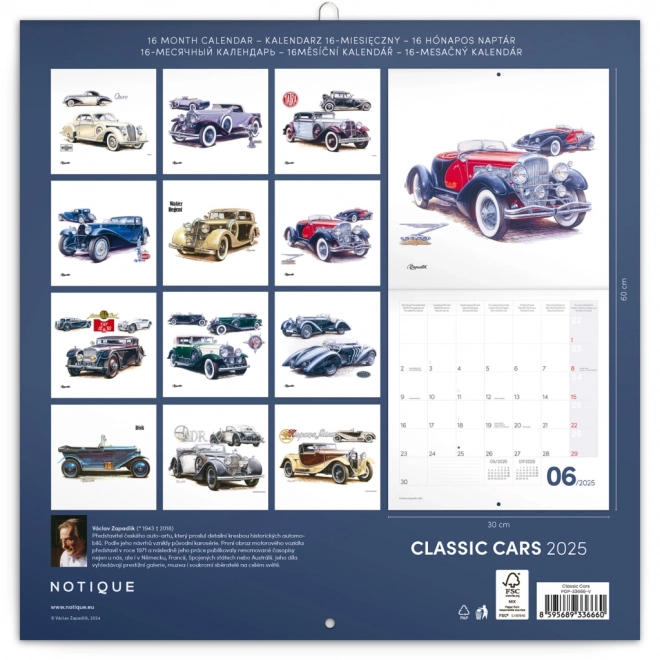 Kalendarz notatkowy Classic Cars – Václav Zapadlík, 2025, 30 × 30 cm