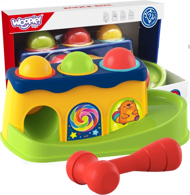 Woopie Dziecięca Kolorowa Przelotowa Zabawka z Młoteczkiem Montessori