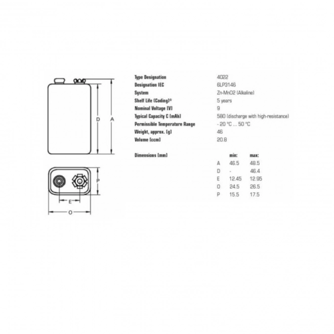 9V alkaliczna bateria Varta Industrial Pro 6LR61 - 1 sztuka