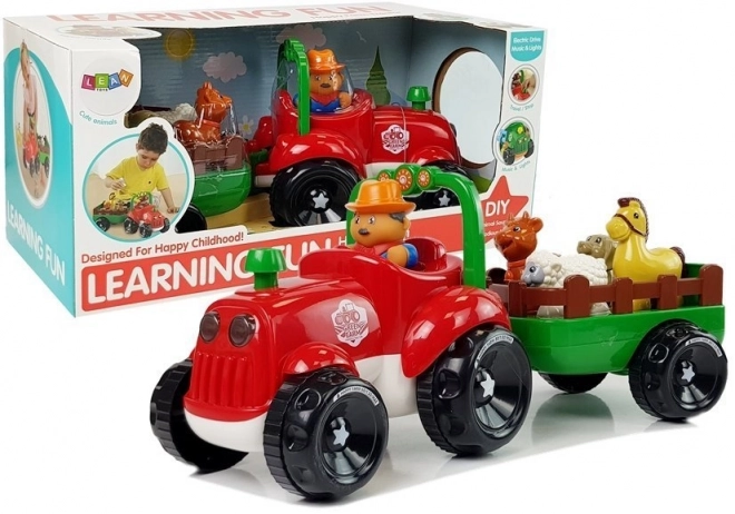 Traktor z przyczepą, zwierzęta dla dzieci ze światłem na baterie Dźwięk