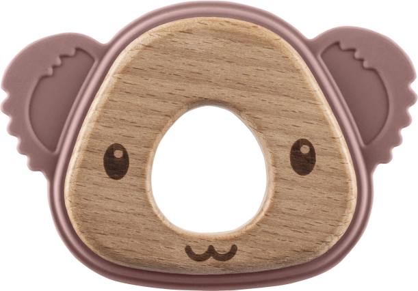Silikonowy drewniany gryzak Koala, Stary Róż