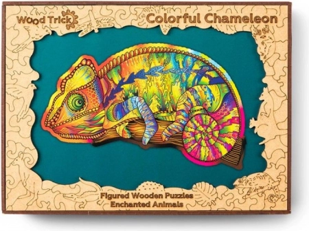 Drewniane puzzle kameleon