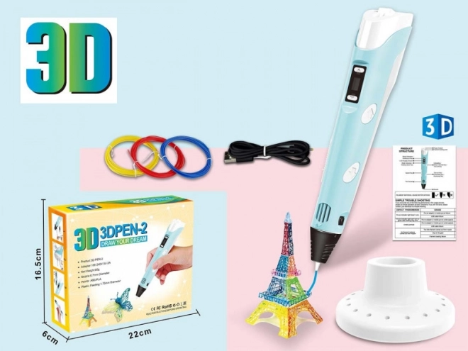 Zestaw długopis 3D z filamentami i kablem zasilającym USB