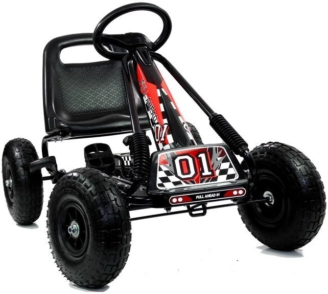 Pedałowy gokart powietrzny + Nadmuchiwane opony + Regulowane siedzenie – czarny