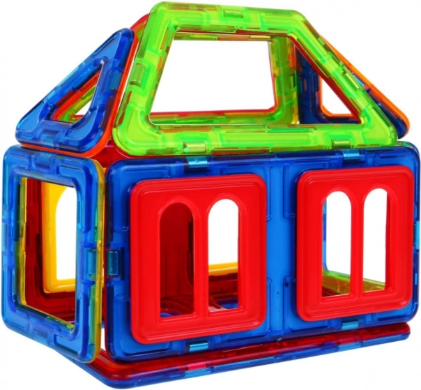Mini magnetyczne klocki konstrukcyjne dla dzieci 3+ – kolorowe elementy, 13 szt. z wzornikiem architektonicznym