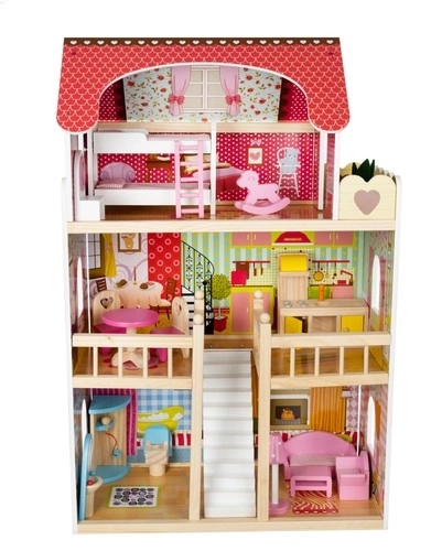 Drewniany domek dla lalek z wyposażeniem 90 cm