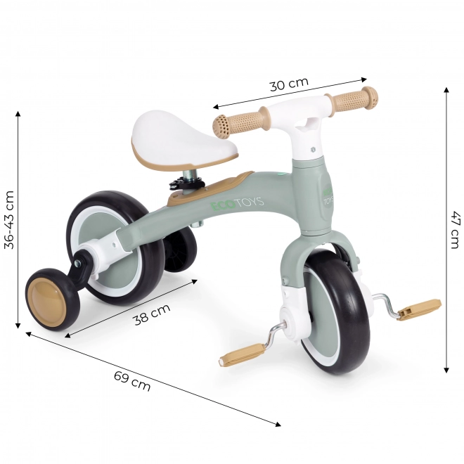 Rowerek balansowy z pedałami - treningowe boczne kółka 3w1 ECOTOYS – Zielone