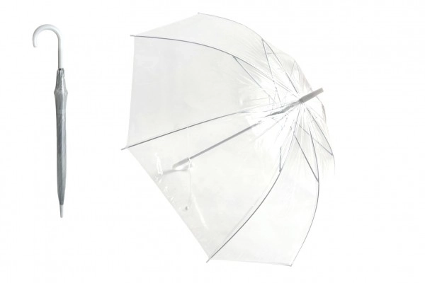 Parasol przezroczysty biały ślubny plastik/metal 82cm w pokrowcu