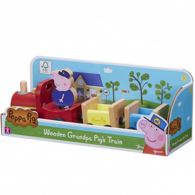 Drewniany pociąg Świnka Peppa + figurka dziadka