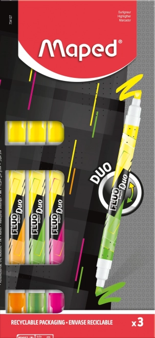 Zakreślacze MAPED Fluo Peps Duo Neon, zestaw 3 szt.