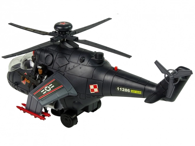 Helikopter z ogromnymi skrzydłami i efektami świetlnymi