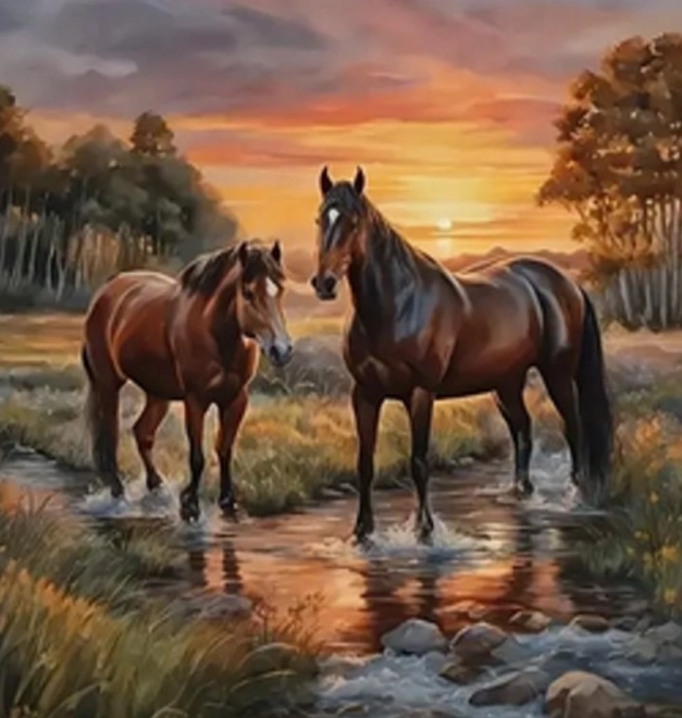 Diamentowe malowanie Konie w rzece 30x40 cm