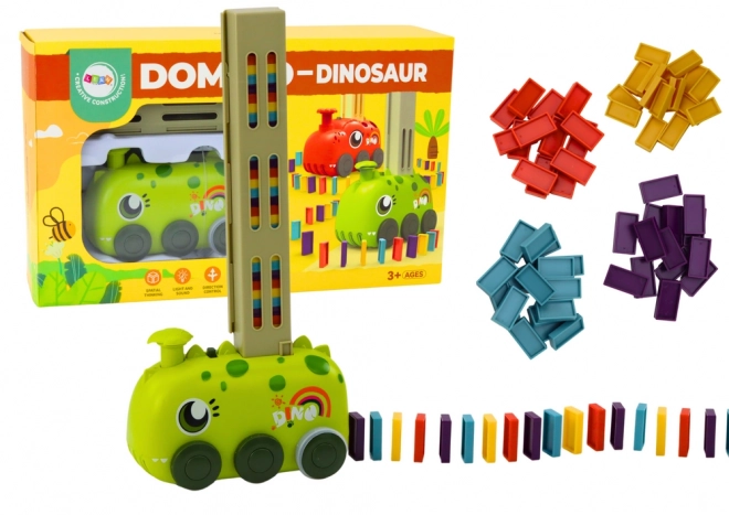 Zielone autko DINOZAUR na baterie układające kolorowe domino
