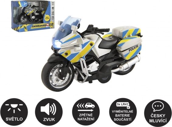 Policyjny motocykl 12 cm ze światłem i dźwiękiem, mówiący po czesku