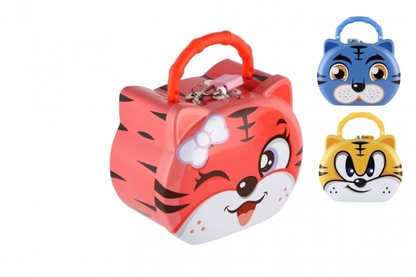 Skarbonka kot/puszka kotek z zamkiem 14x12cm 3 kolory w plastikowym pudełku