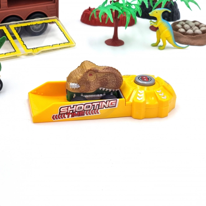 Ciężarówka dinozaurów z wyrzutnią i samochodzikami