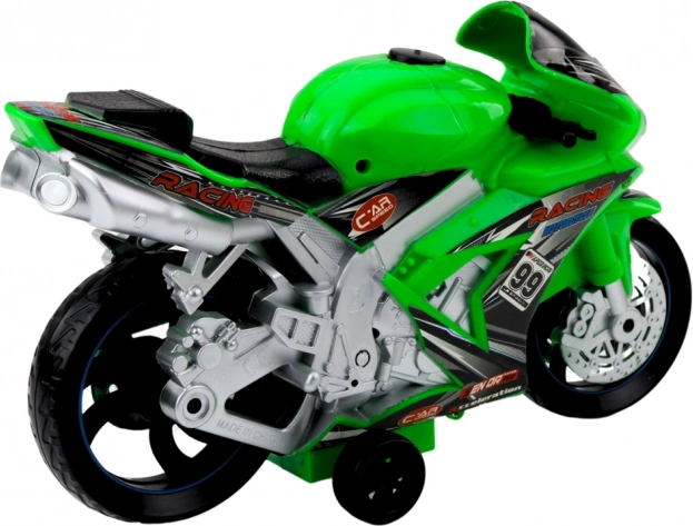 Zielony motocykl wyścigowy z efektami świetlnymi i dźwiękowymi zabawka