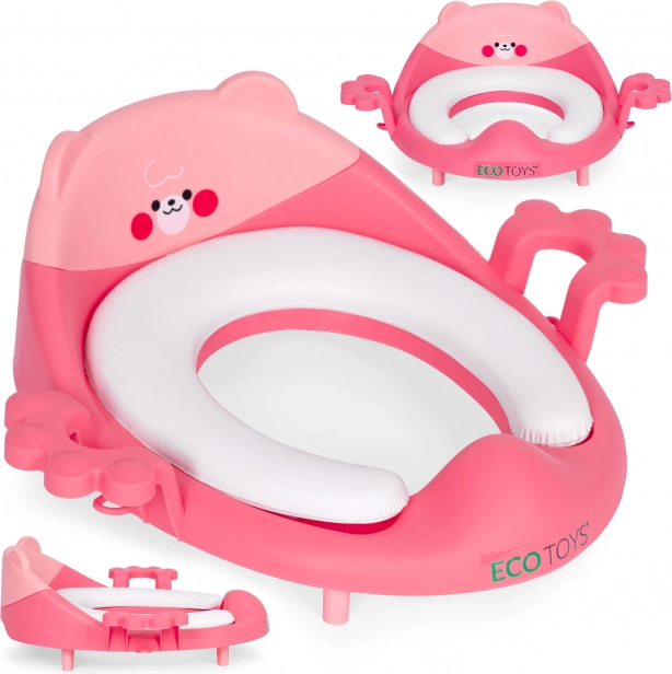 Dziecięca nakładka na toaletę z uchwytami i miękką wyściółką, różowa, EcoToys