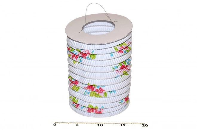 Lampion walec biały z kwiatami 15 cm
