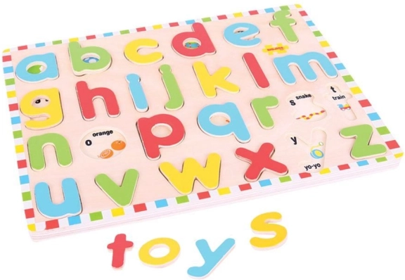 Bigjigs Toys angielski alfabet mały z obrazkami – drewniana tablica edukacyjna