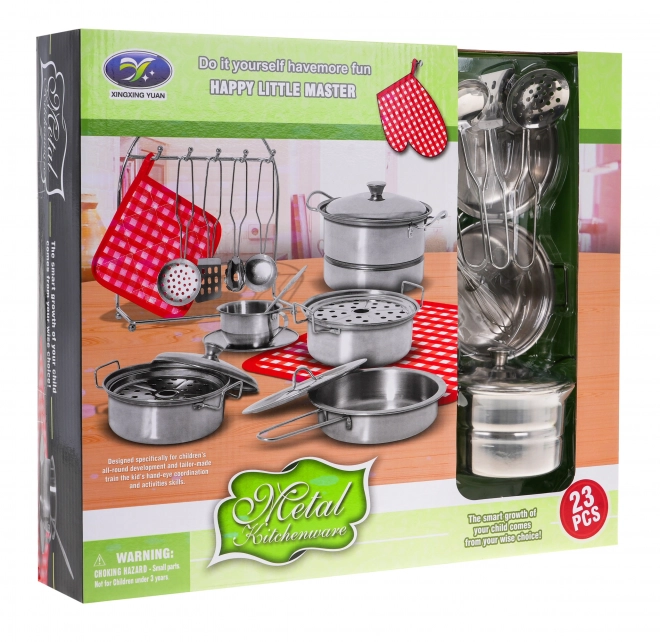 Zestaw metalowych garnków + akcesoria - 23 sztuki