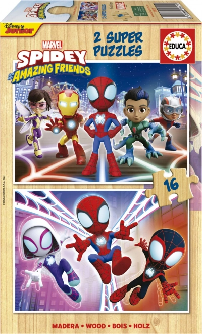 Educa drewniane puzzle Spidey i jego niesamowici przyjaciele 2x16 elementów