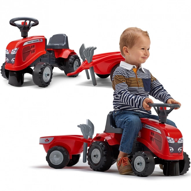 Odpychacz traktor Massey Ferguson czerwony z kierownicą i wa