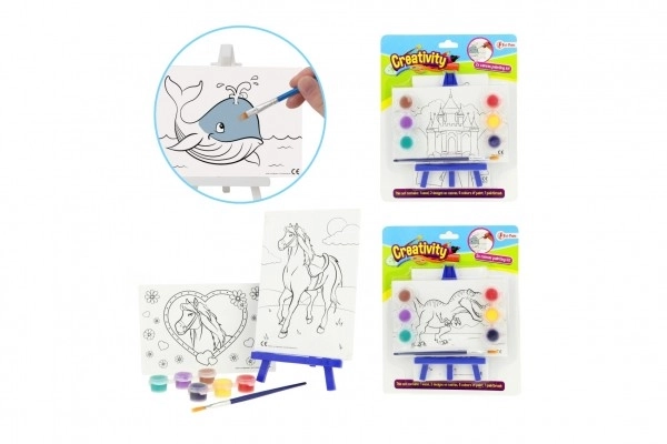 Mini płótna 2 sztuki ze stojakiem z pędzlem i 6 kolorami 15x10 cm