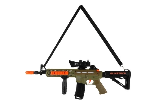 Karabin na piankowe naboje + naboje 12 szt. plastik 60 cm na baterie ze światłem, dźwiękiem w pudełku 65x27x6 cm
