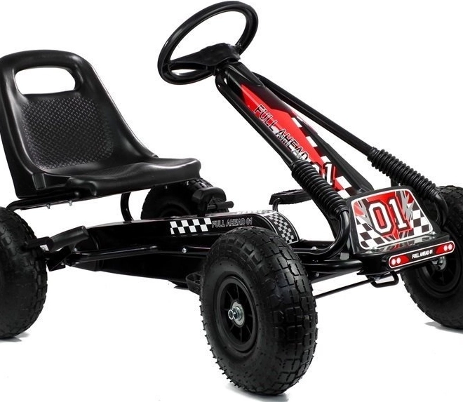 Pedałowy gokart powietrzny + Nadmuchiwane opony + Regulowane siedzenie – czarny