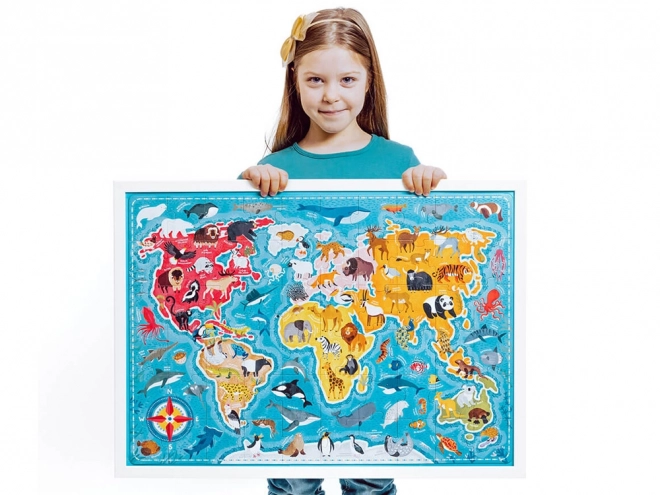 Puzzle 60 elementów Puzzlove - Mapa świata Zwierzęta