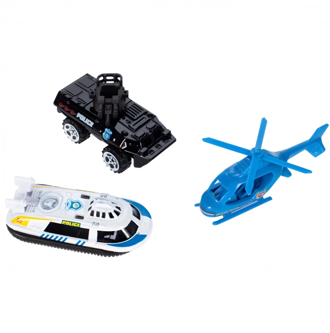 Garaż policyjna stacja, 3 piętra z windą, auta + helikopter, 74 części