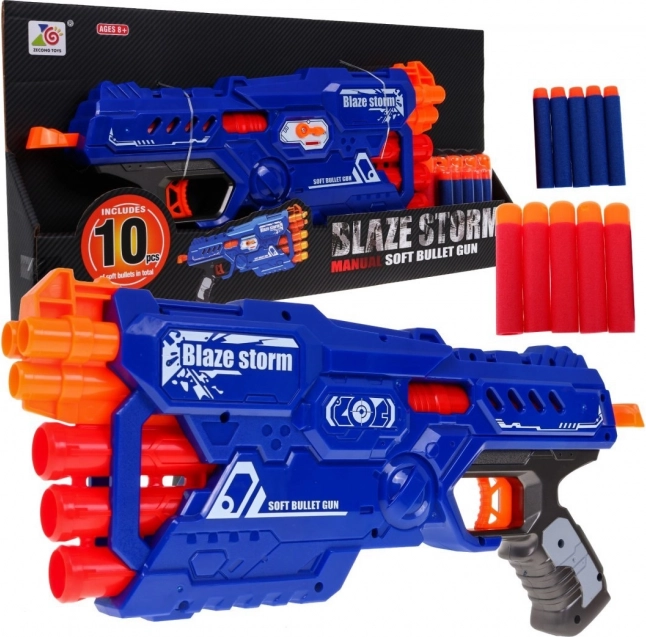 6-lufowy blaster dla dzieci BLAZE STORM z 10 piankowymi nabojami, manualny