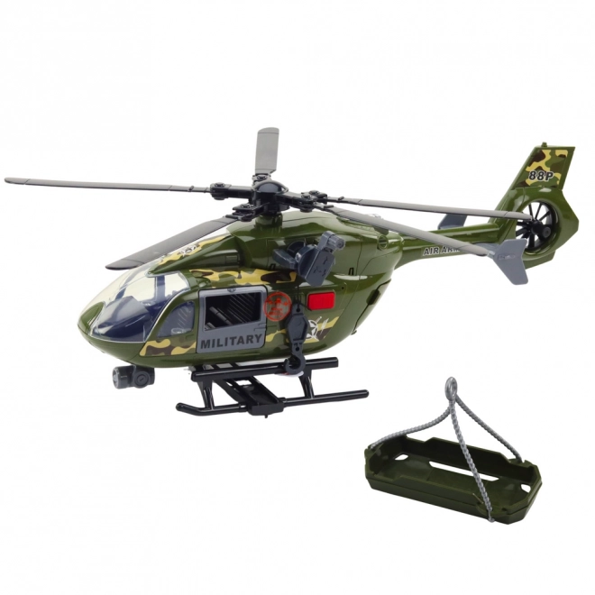 Helikopter wojskowy z reflektorami i dźwiękami